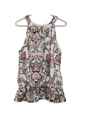 WHBM , White House Black Market, sleeveless, floral top , high neck